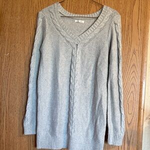 Maurices Gray V-Neck Sweater with cold shoulder vibe down each arm.